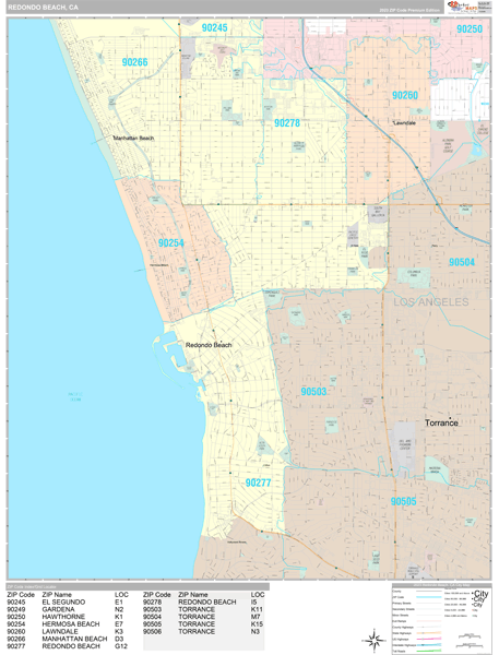Redondo Beach City Wall Map Premium Style